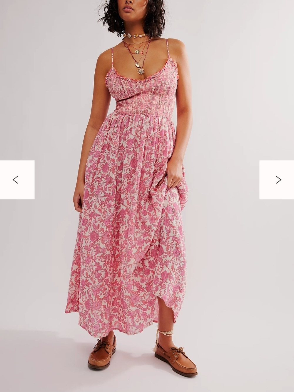 Free People Sweet Nothings Midi Dress XL Pink Floral Boho Vacation Flowy Pockets